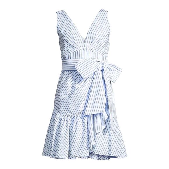 NWT Rebecca Taylor Women's Sleeveless Stripe Wrap Dress | Milk Sky, Size 8 - Picture 3 of 8